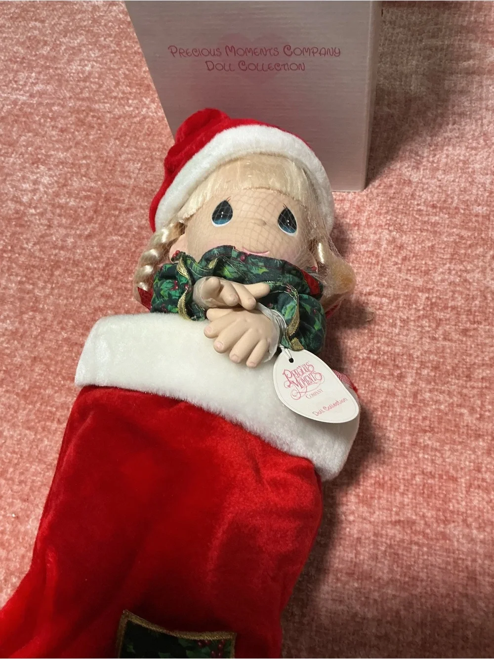 Precious Moments Red and White Christmas Stocking with Doll
